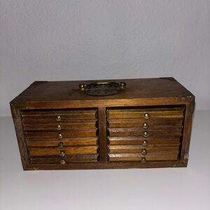 Vintage Oriental Wooden Coaster Set of 12 in Tansu Chest Box with Metal Hardware